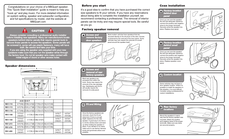 Page n°1 - Guide de démarrage rapide MB Quart RK1-116