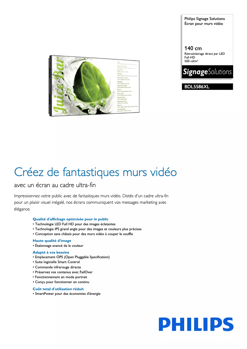 Imagen de la primera página del manual del dispositivo Signage Solutions BDL5586XL