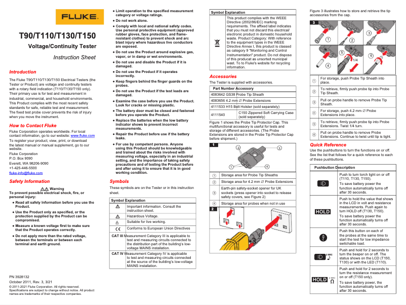 Page 1 de la notice Instructions / montage Fluke T130