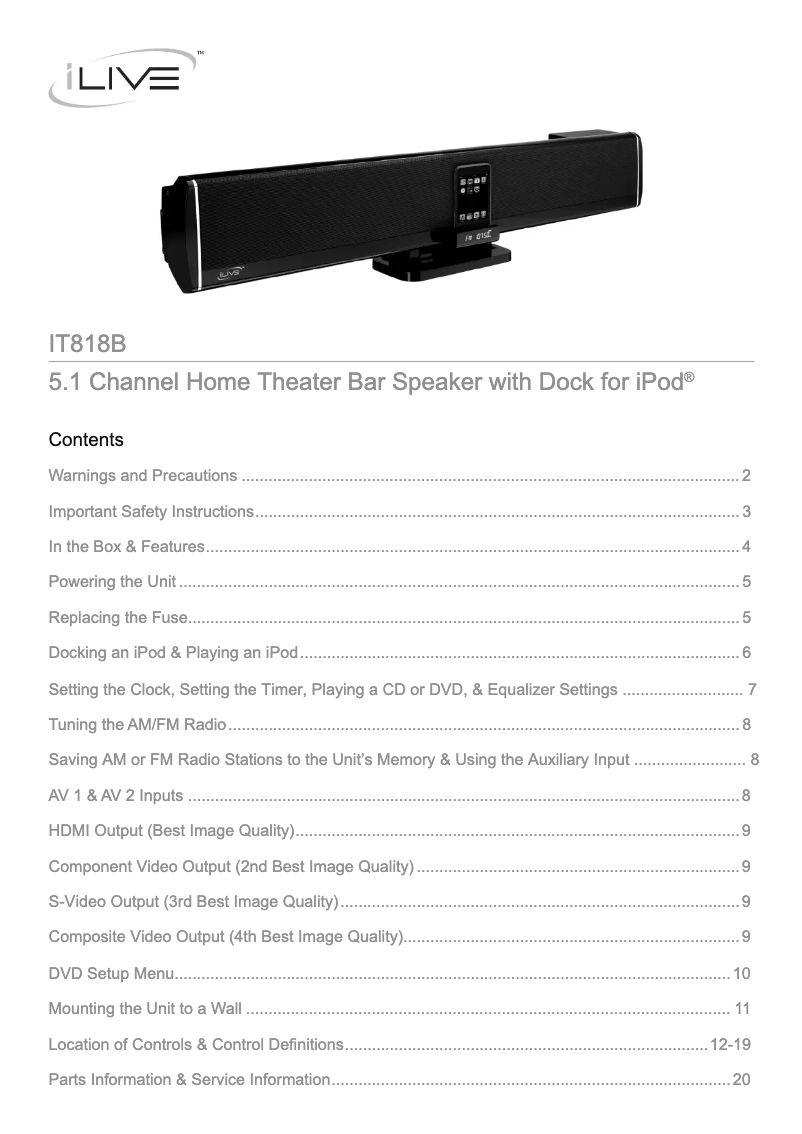 Page 1 de la notice Manuel utilisateur iLive IT818B
