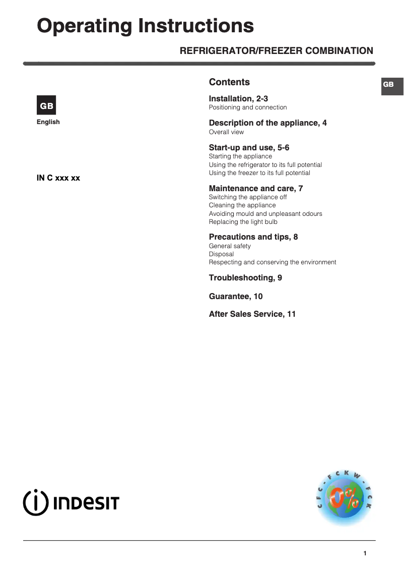 Page n°1 - Mode d'emploi Indesit IN C 325 FF.1