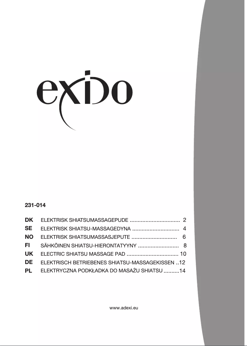 Page n°1 - Manuel utilisateur Exido 231-014