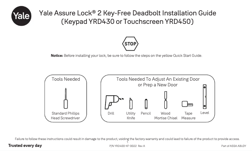 Page 1 de la notice Manuel utilisateur Yale Assure Lock 2