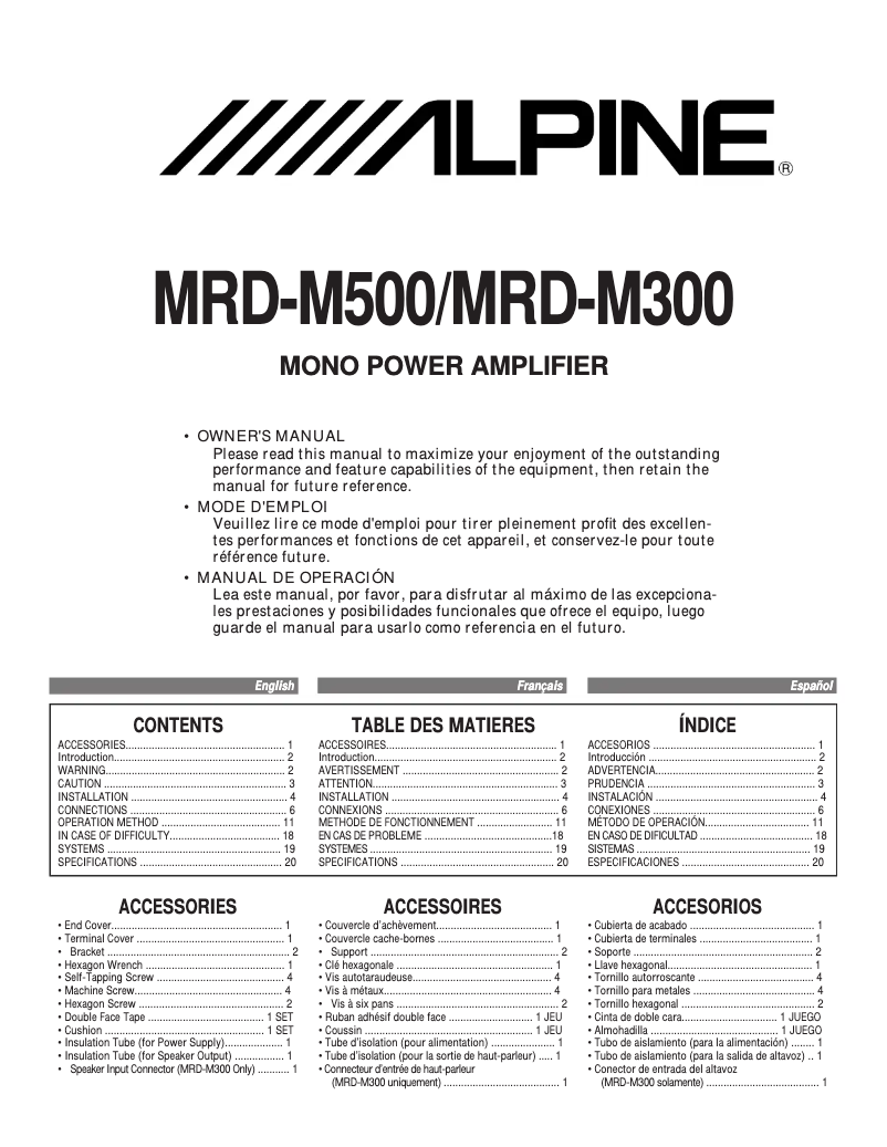 Page n°1 - Manuel utilisateur Alpine MRD-M300