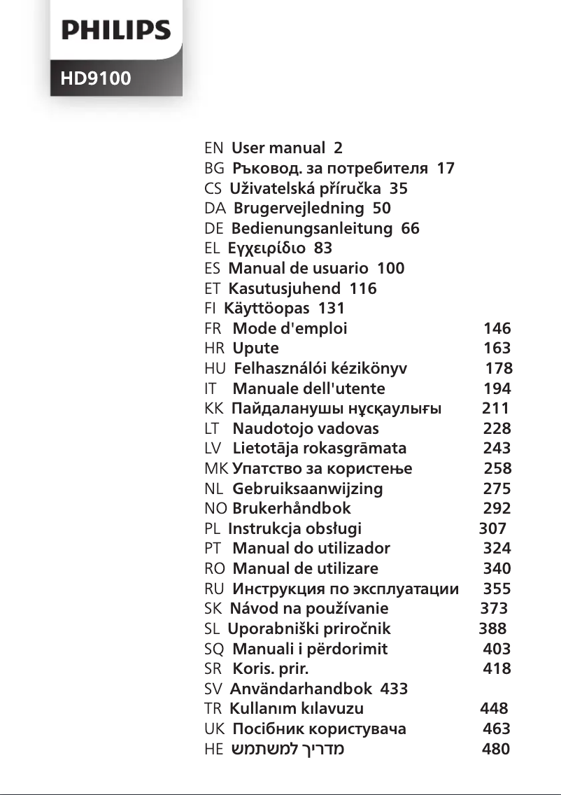 Page n°1 - Manuel utilisateur Philips HD9100