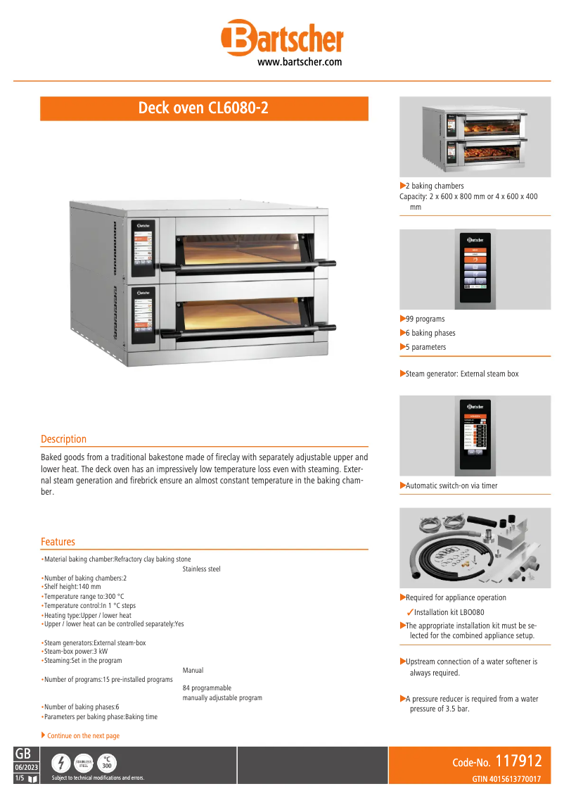 Page n°1 - Fiche technique Bartscher CL6080-2