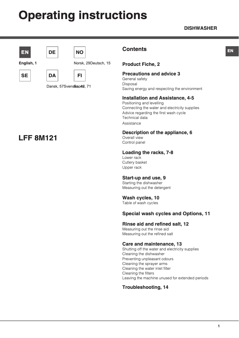 Page n°1 - Manuel utilisateur Hotpoint Ariston LFF 8M121 CX DE/SK