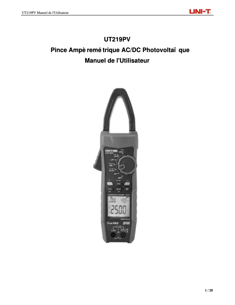 Image de la première page du manuel de l'appareil UT219PV
