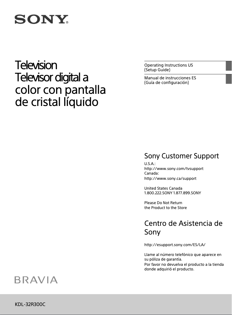 Page 1 de la notice Manuel utilisateur Sony Bravia KDL-32R300C