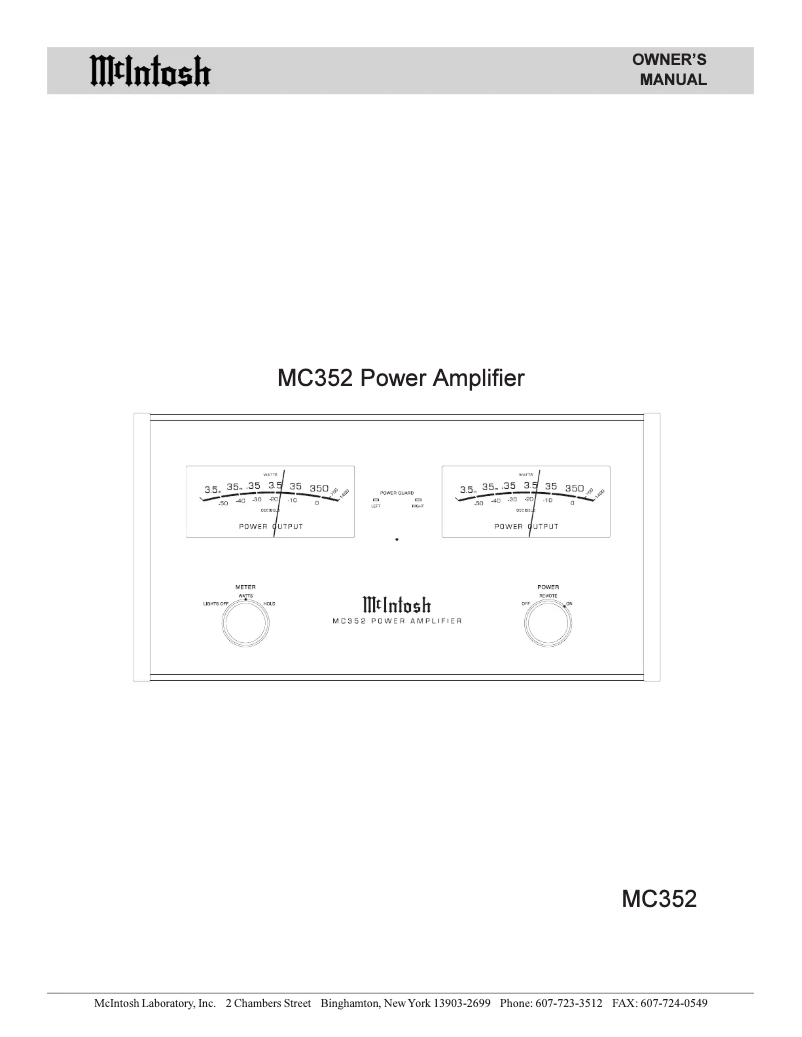 Page 1 de la notice Manuel utilisateur McIntosh MC-352