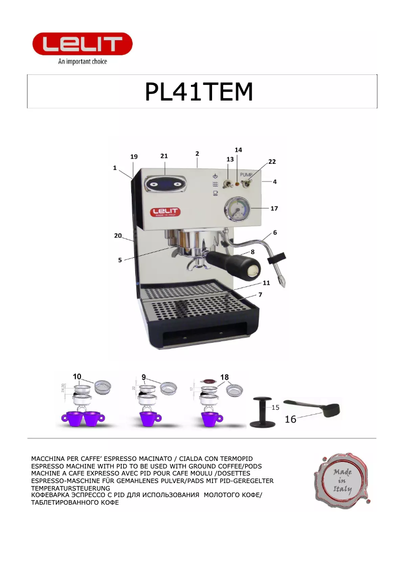 Página 1 del manual Manual de usuario Lelit PL41TEM