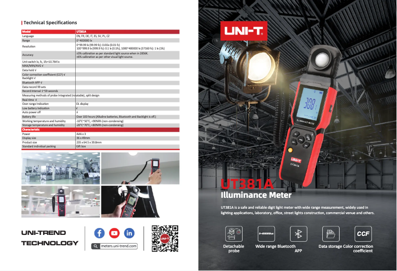 Page 1 de la notice Fiche technique Uni-T UT381A