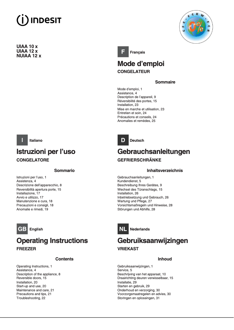 Page n°1 - Manuel utilisateur Indesit UIAA 10 X