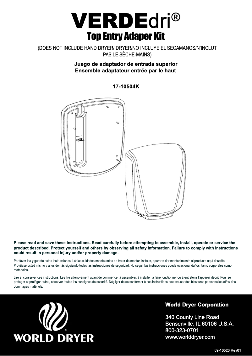 Page 1 de la notice Manuel utilisateur World Dryer VERDEdri V2