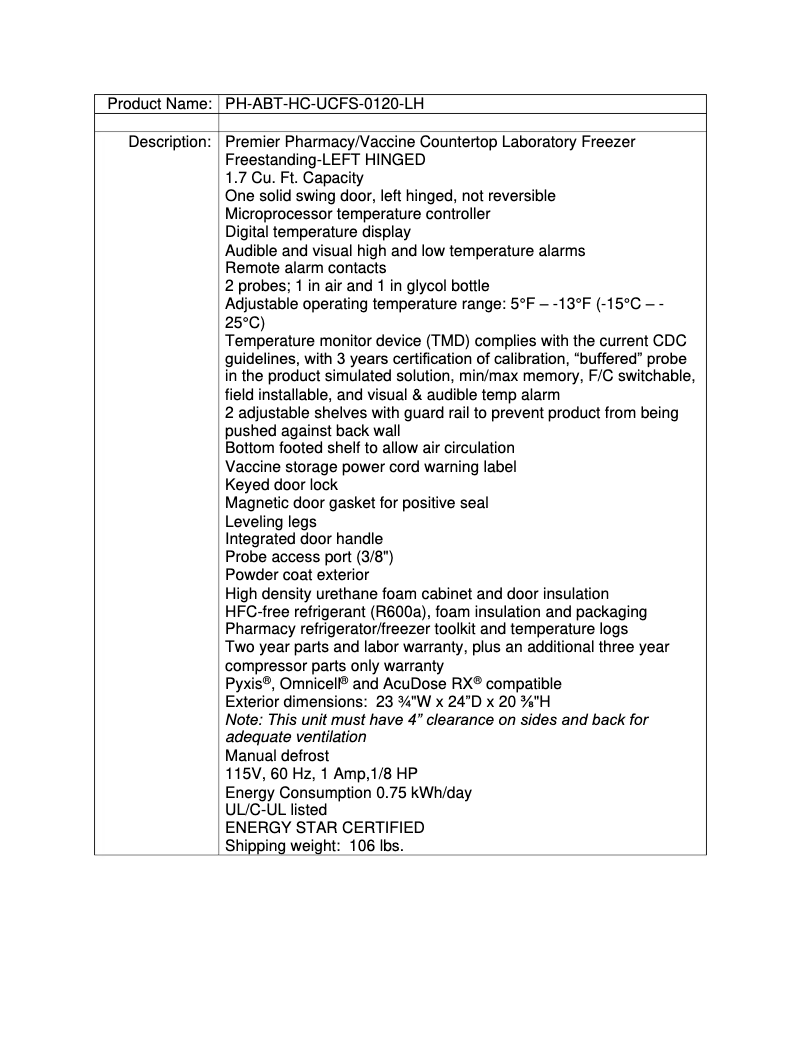 Image de la première page du manuel de l'appareil PH-ABT-HC-UCFS-0120-LH