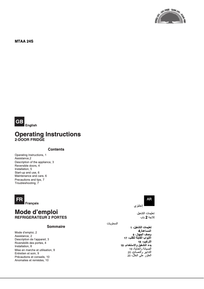 Page n°1 - Manuel utilisateur Hotpoint MTAA 24S
