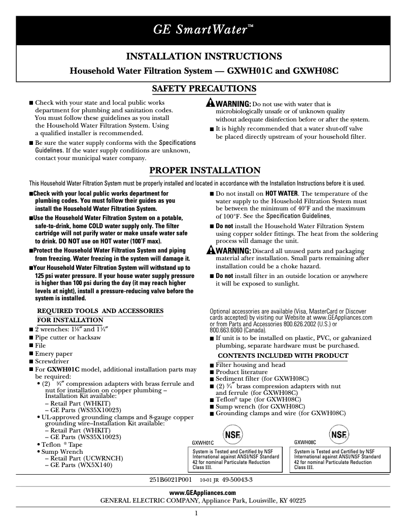 Page 1 de la notice Guide d'installation GE GXWH08C