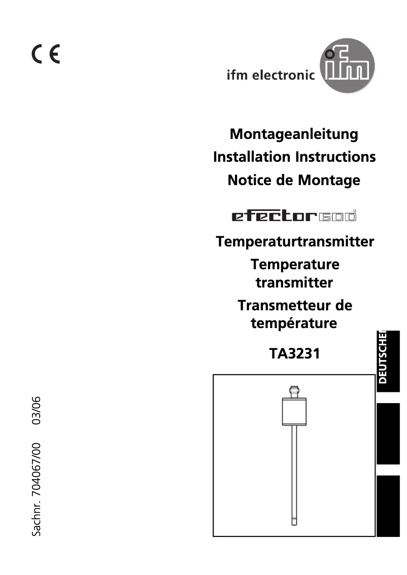 Page n°1 - Manuel utilisateur IFM TA3231