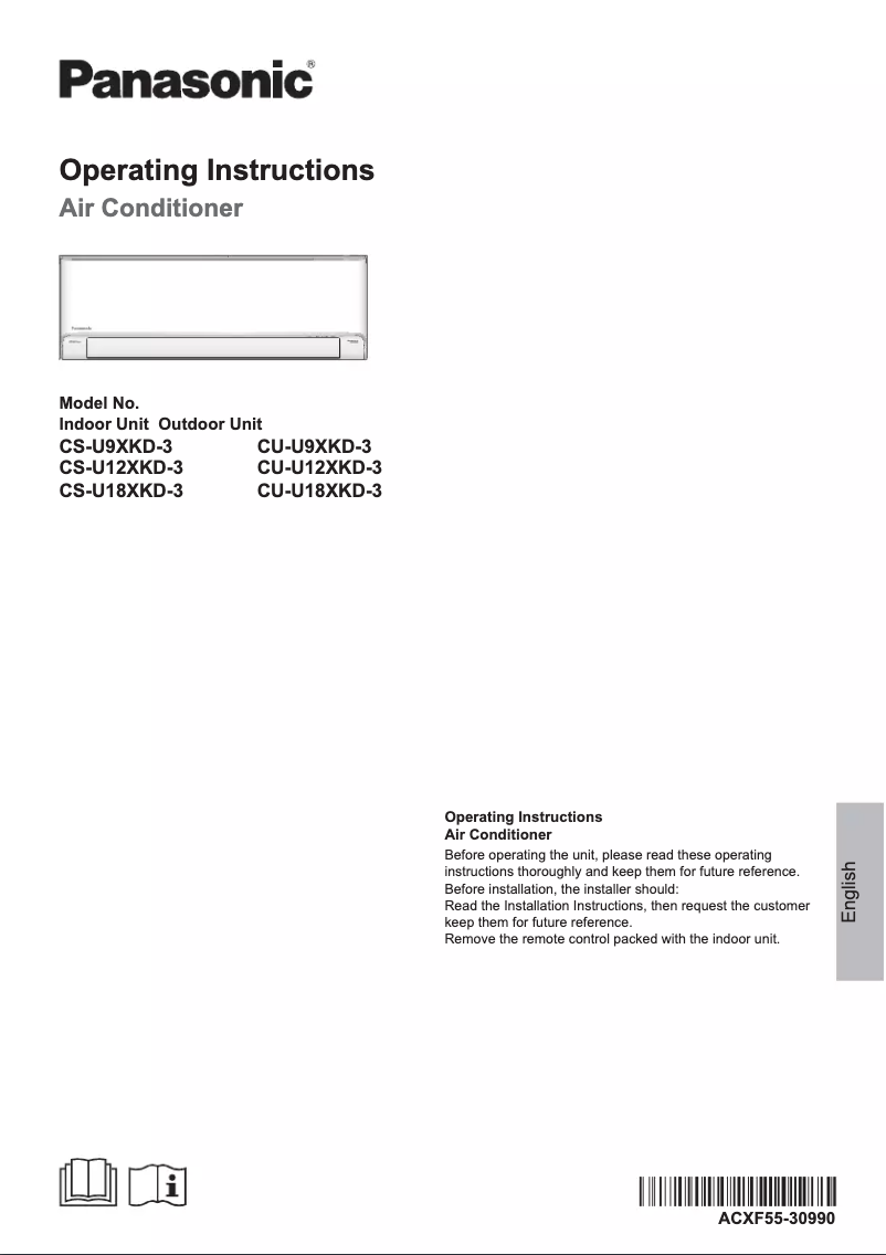 Page 1 de la notice Manuel utilisateur Panasonic CS-U18XKD-3