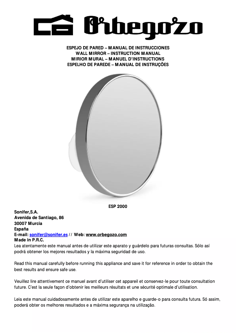 Page 1 de la notice Manuel utilisateur Orbegozo ESP 2000