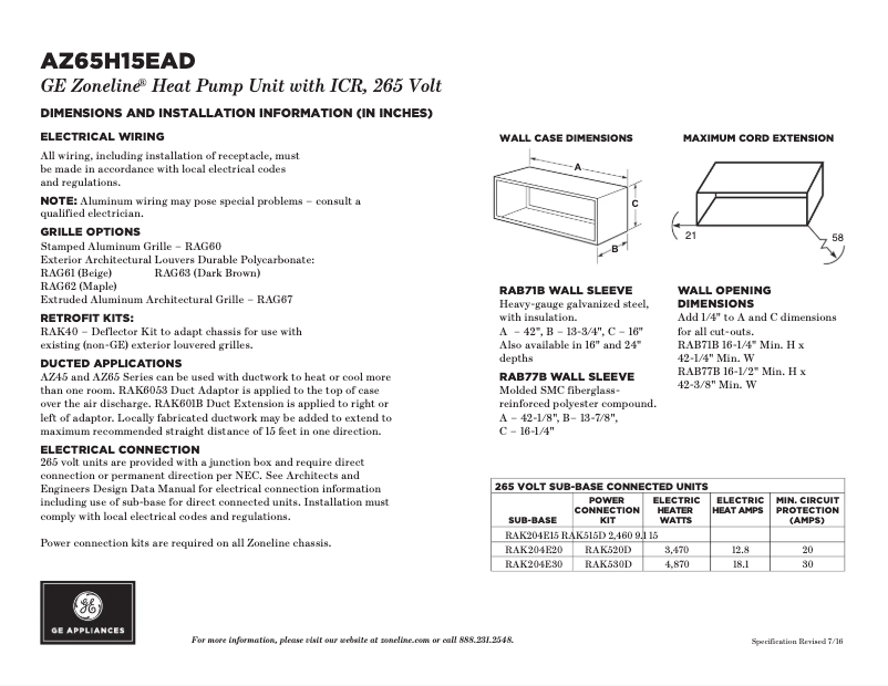 Page n°1 - Fiche technique GE AZ65H15EAD