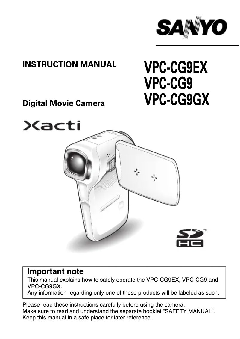 Image de la première page du manuel de l'appareil Xacti VPC-CG9GX