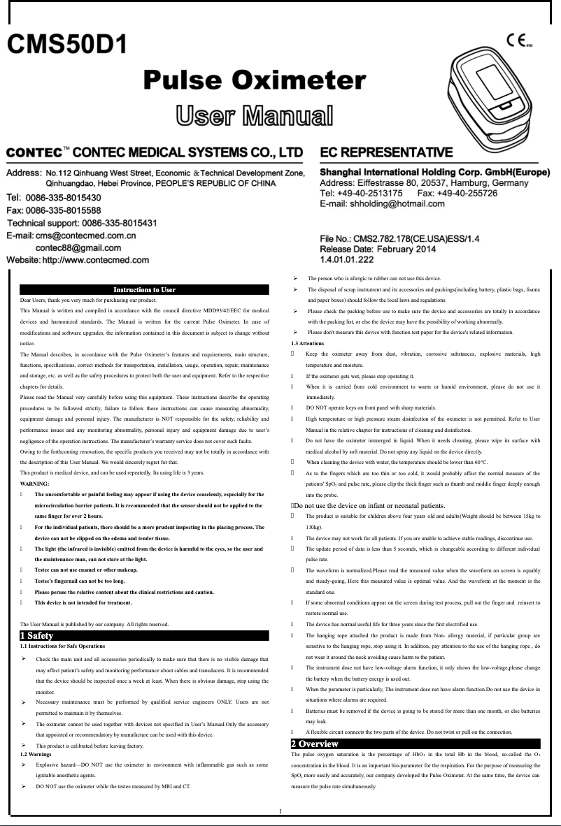 Page 1 de la notice Manuel utilisateur Contec CMS50D1