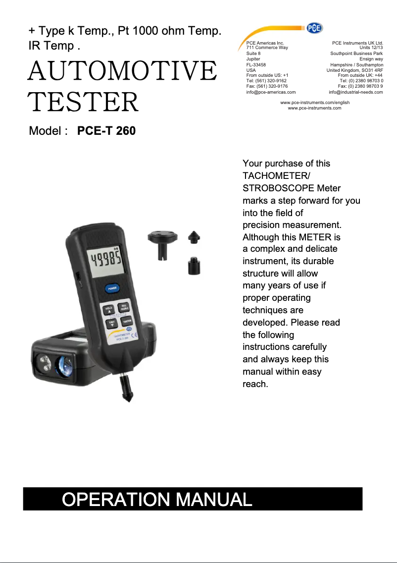 Image de la première page du manuel de l'appareil PCE-T 260