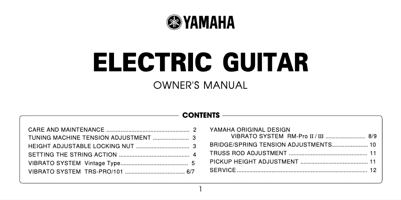 Page n°1 - Manuel utilisateur Yamaha Pacifica 112J OVS
