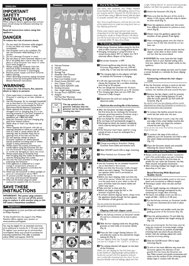 Page 1 de la notice Manuel utilisateur Philips Series 3300 QG3331