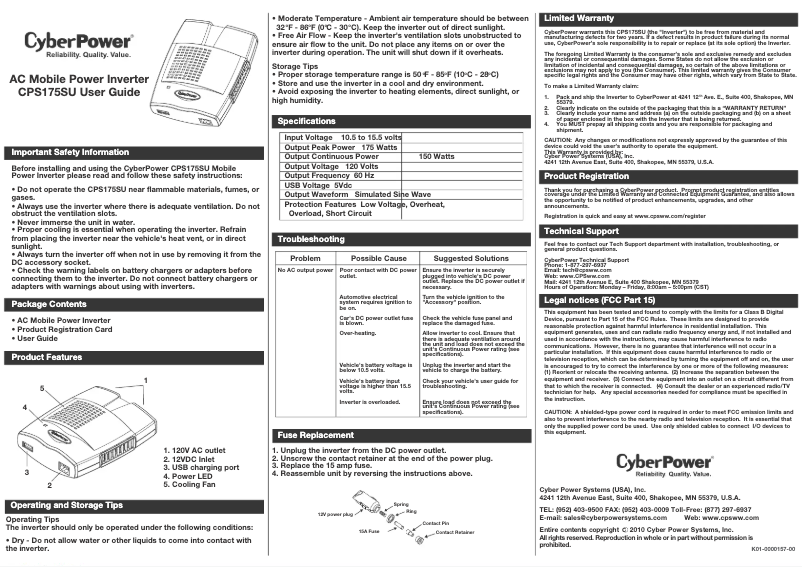 Page 1 de la notice Manuel utilisateur CyberPower CPS175SU