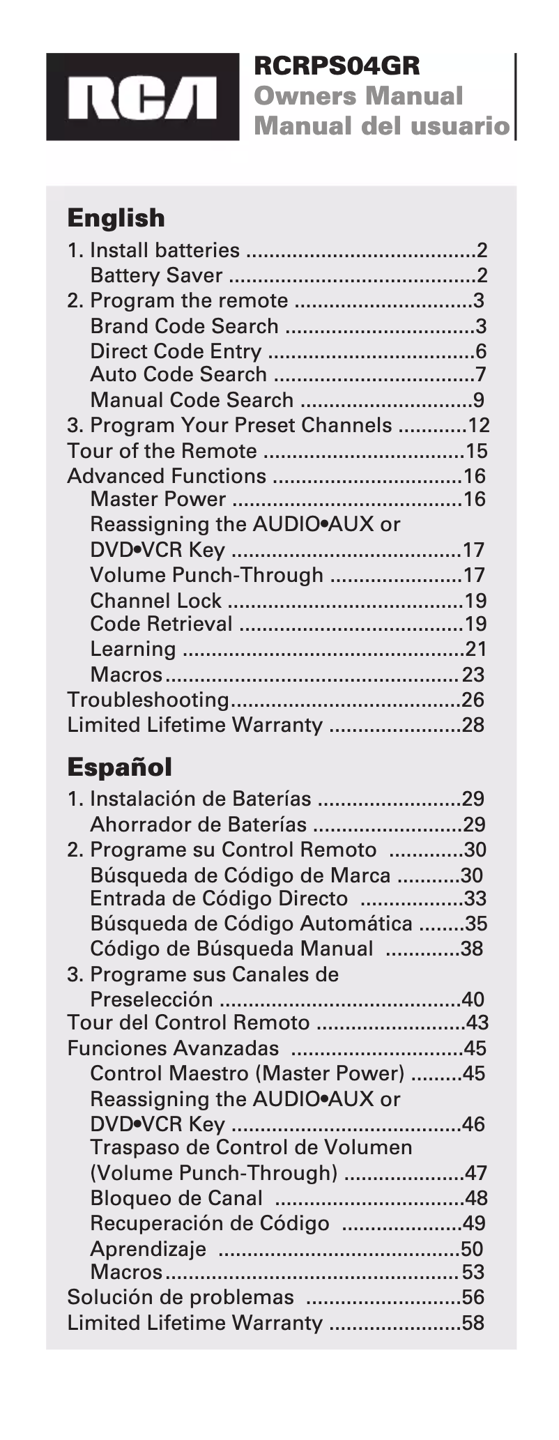 Page 1 de la notice Manuel utilisateur RCA RCRPS04GR