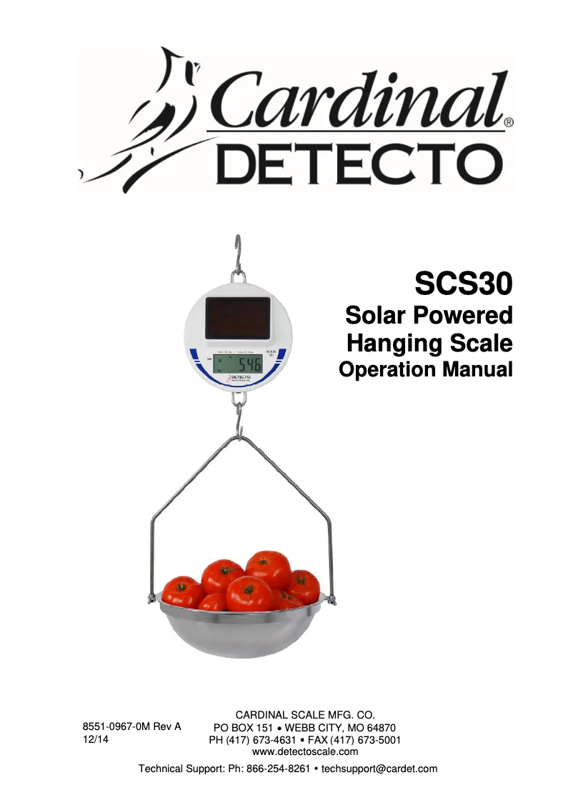 Page n°1 - Manuel utilisateur Cardinal Detecto SCS30