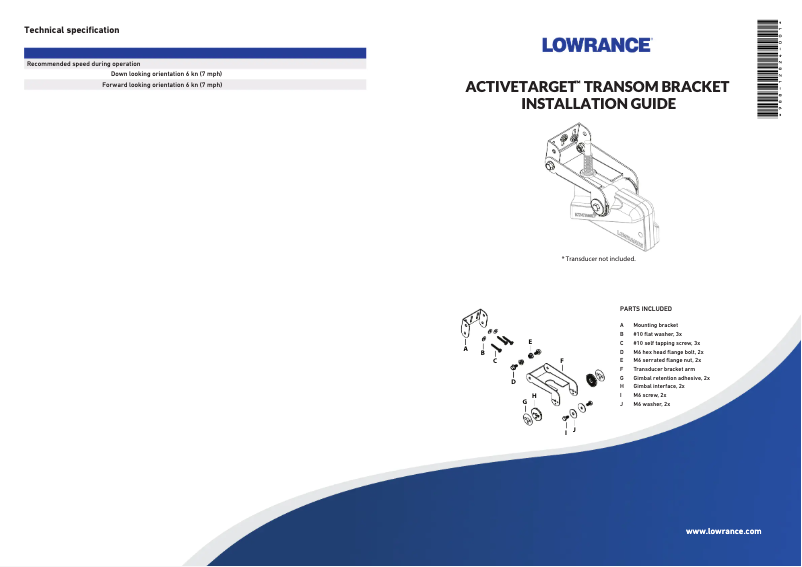 Image de la première page du manuel de l'appareil ActiveTarget Transom Bracket
