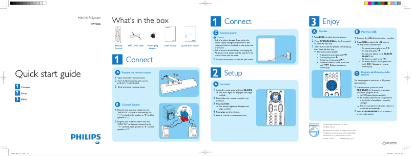 Página 1 del manual Guía de inicio rápido Philips FWM208