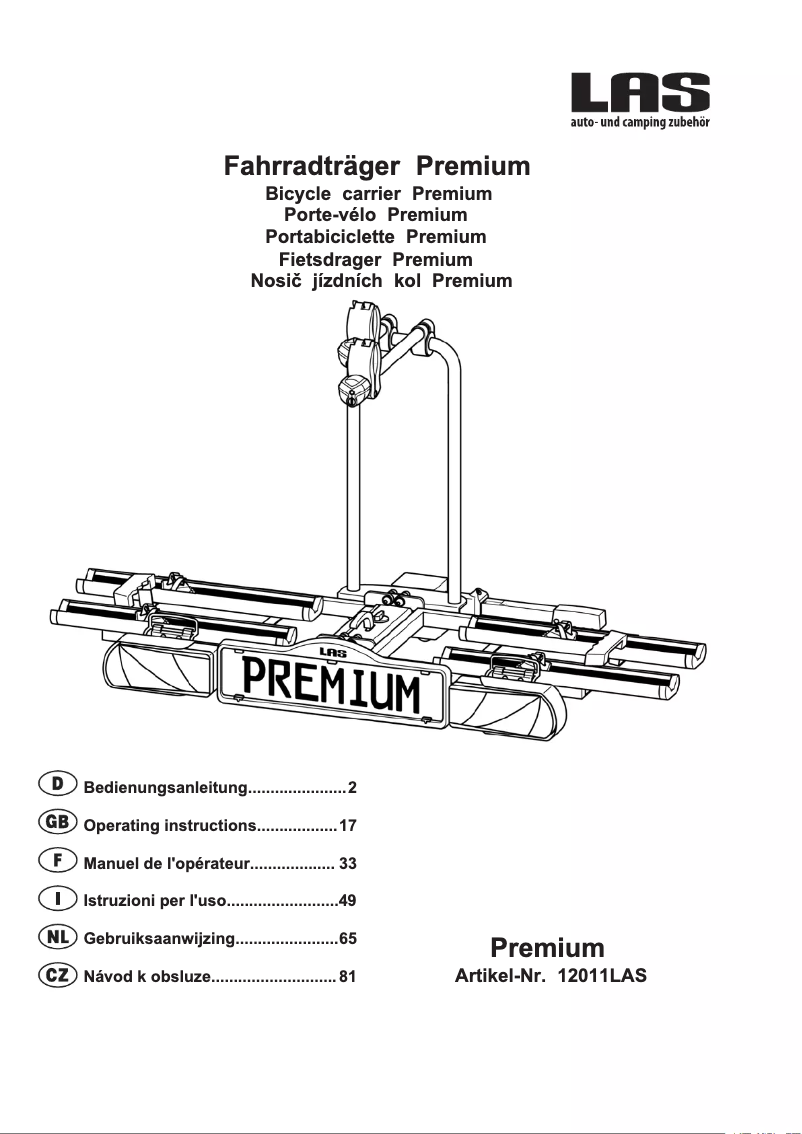 Page 1 de la notice Manuel utilisateur LAS Premium 12011LAS
