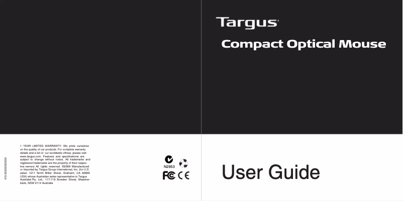 Page n°1 - Manuel utilisateur Targus AMU75US
