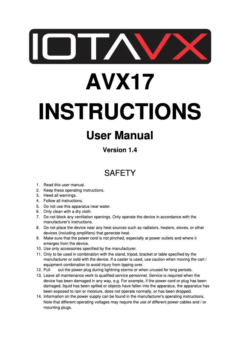 Page n°1 - Manuel utilisateur IOTAVX AVX17