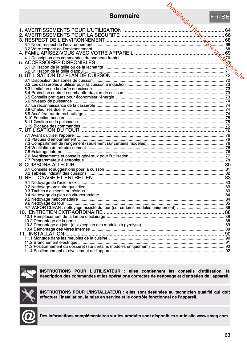 Page n°1 - Manuel utilisateur Smeg C6IMX9