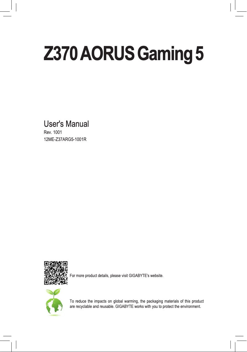Page n°1 - Manuel utilisateur Gigabyte Z370 Aorus Gaming 5