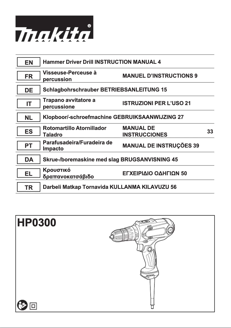 Page 1 de la notice Manuel utilisateur Makita HP0300