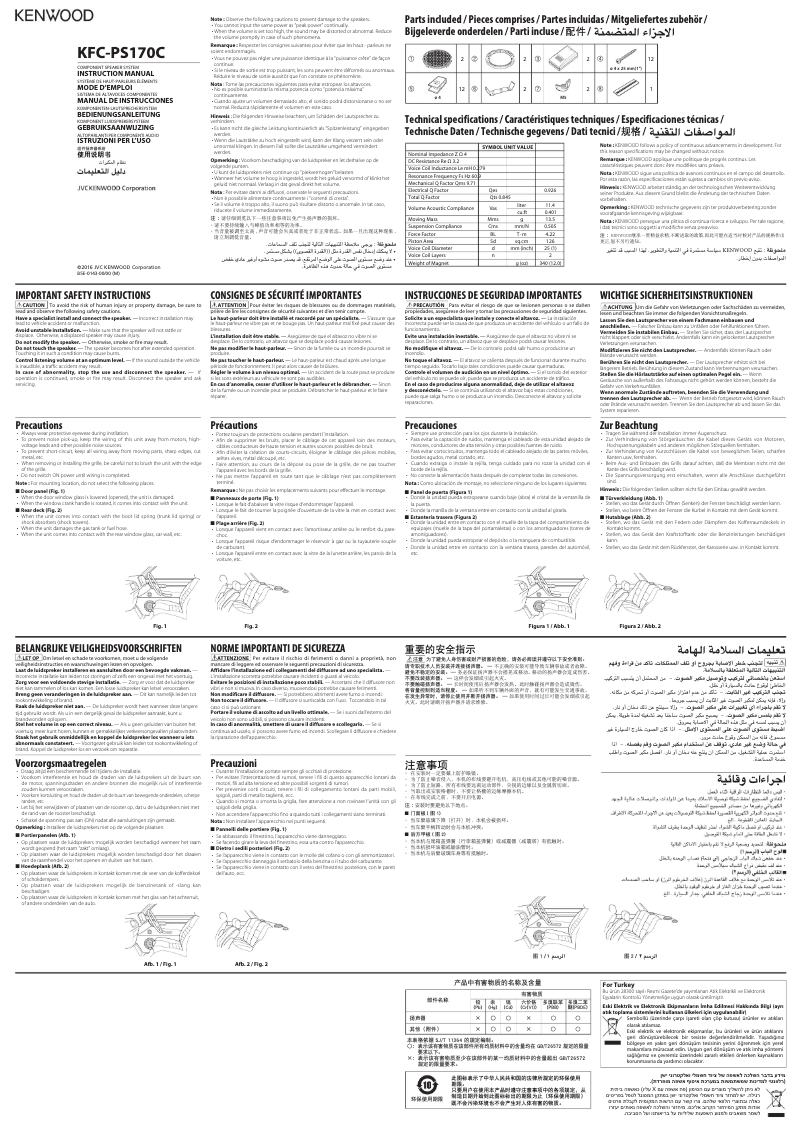 Page n°1 - Manuel utilisateur Kenwood KFC-PS170C