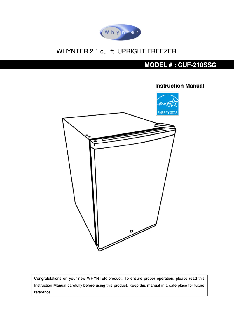 Page n°1 - Manuel utilisateur Whynter CUF-210SSG