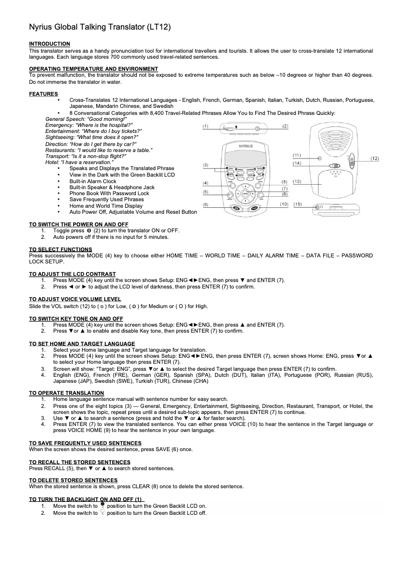 Page n°1 - Manuel utilisateur Svat Global Talking Translator