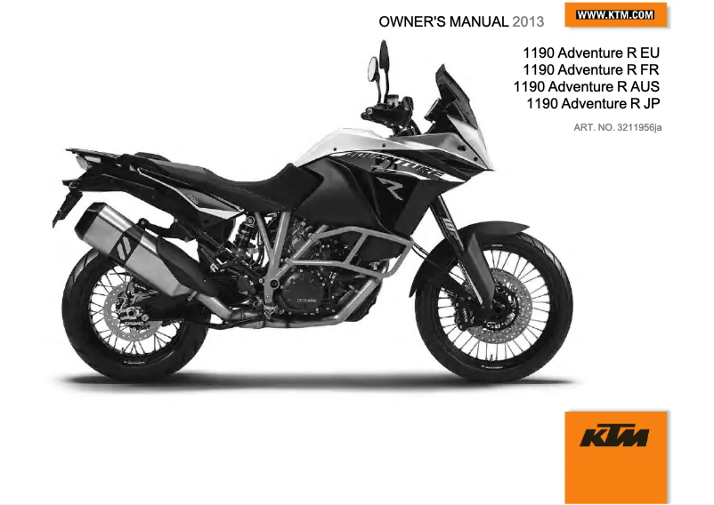 Page 1 de la notice Manuel utilisateur KTM 1190 Adventure R (2013)