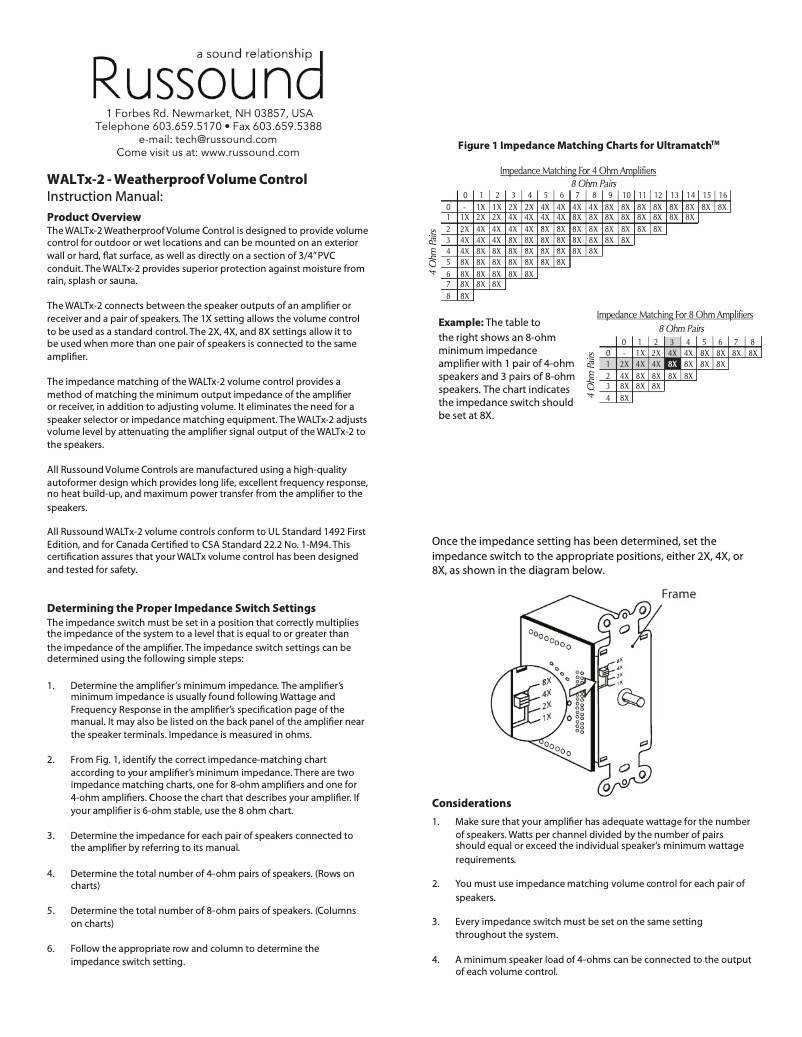 Page 1 de la notice Manuel utilisateur Russound WALTX-2