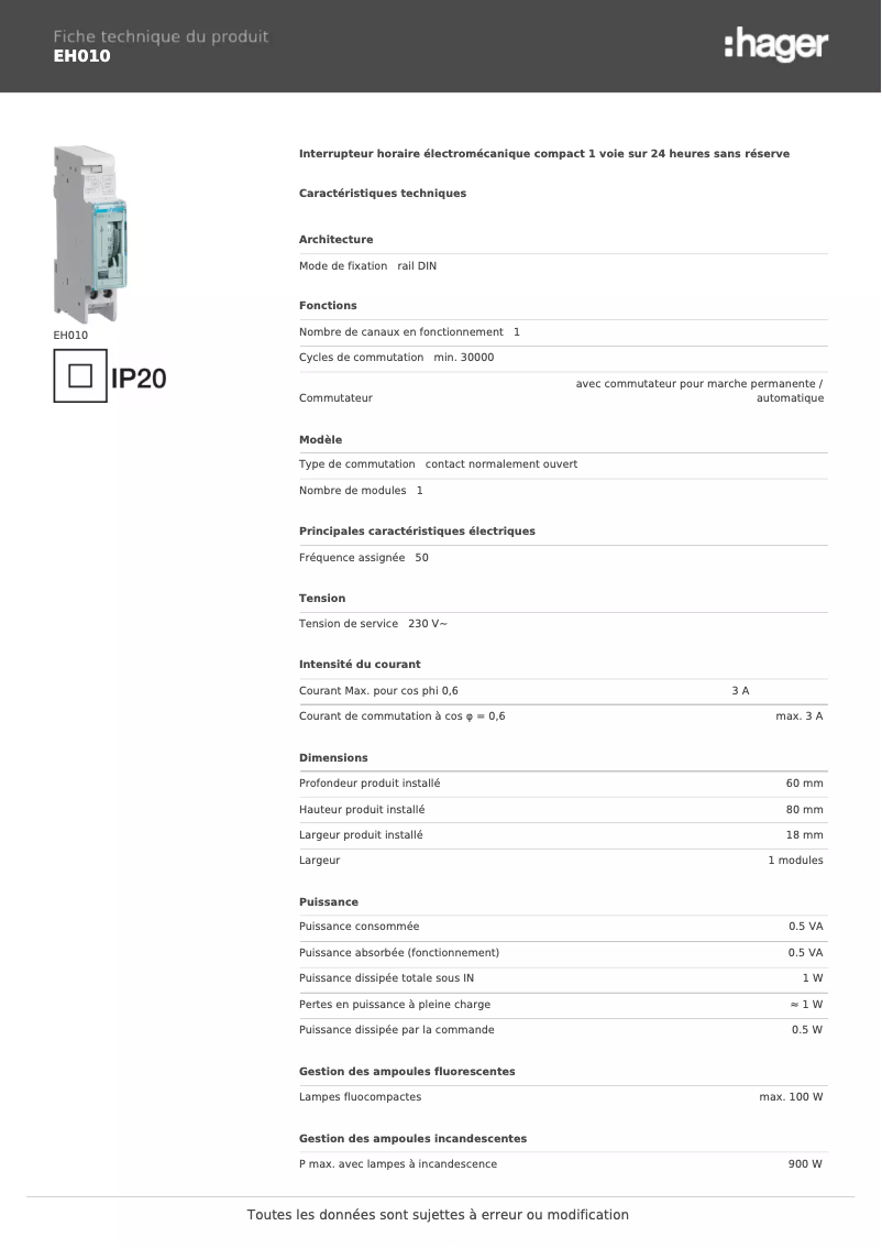 Image de la première page du manuel de l'appareil EH010