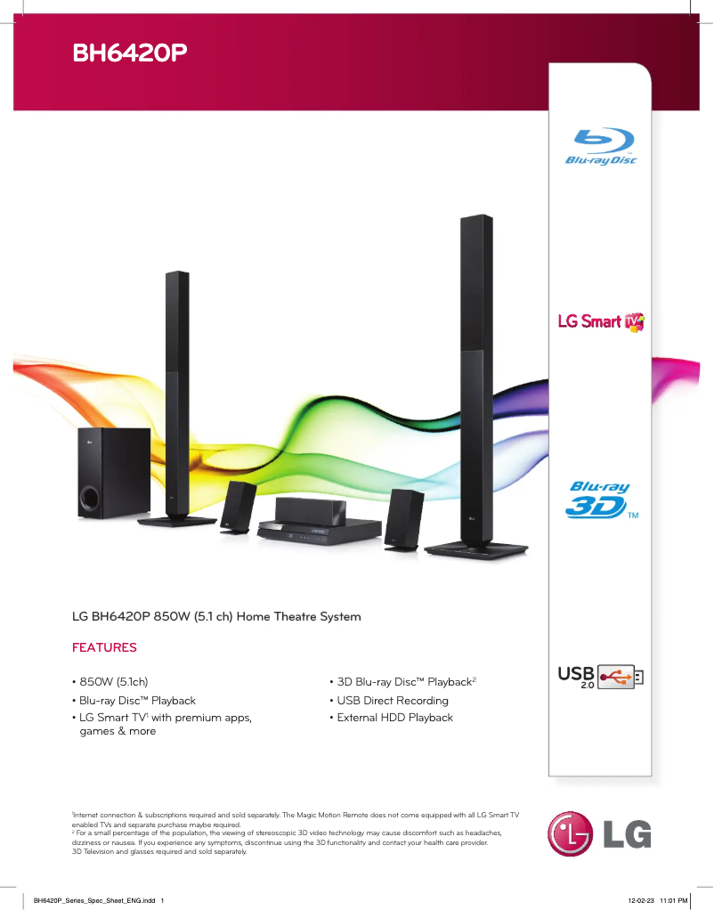 Page 1 de la notice Fiche technique LG BH6420P