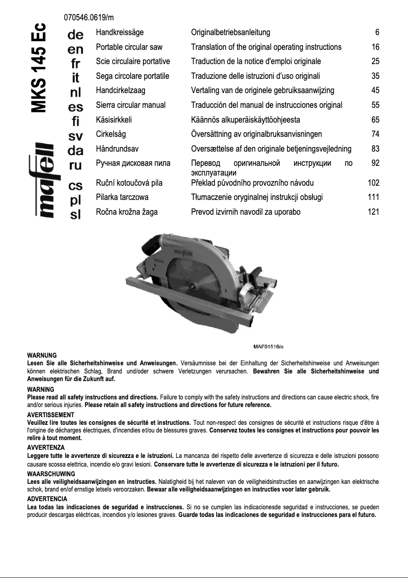 Page n°1 - Manuel utilisateur Mafell MKS 145 Ec