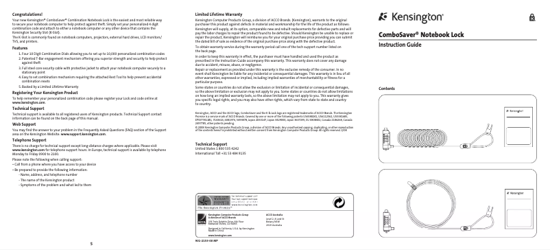 Page n°1 - Manuel utilisateur Kensington K64560US